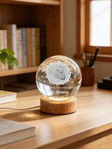 1 Peça Lâmpada de Bola de Cristal Personalizada, Foto Personalizada de Tornar-se Mãe e Dia dos Pais Bola de Cristal, Base de Madeira Entalhada com Texto Luz Noturna de LED, Presente Emocional Comemorativo, Presente do Dia das Mães e Dia dos Pais, Presente para Mãe e Pai, Presente para Novos Pais, Ornamento Comemorativo Familiar, Luz de Atmosfera para Quarto e Sala de Estar - Multicolorido - Visão 5