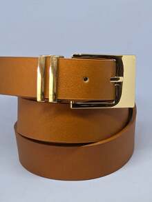 1 Piece Of Women's Black Belt With Organic-Shaped Buckle, Classic Style, Versatile Metal, Premium PU Leather With High Durability. - 鏽棕色 - 查看 2
