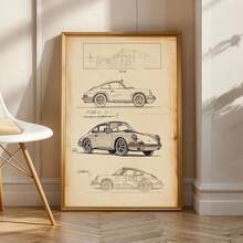 1幅无框帆布墙画海报 - 复古保时捷印刷海报，高品质防褪色印刷，复古汽车装饰，适用于客厅、卧室、办公室，是汽车爱好者的理想礼物，单色设计，2D平面印刷 - 1PC - 查看 4