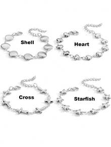 1 chiếc dây chuyền chống nước 17+5cm màu vàng, kiểu dáng mảnh mai, thích hợp cho mùa hè, hình chữ thập, vòng tay sinh vật biển, vòng tay hình trái tim, trang sức tối giản, quà tặng. - Vòng đeo tay - Xem 8