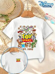 Disney T-Shirt Toy Story T-Shirt With Round Neck Short Sleeved Checkerboard Pattern For Boys And Girls+Toy Story All Staff Print+"EST.1995" Logo Retro Casual Style Suitable For Daily School/Parent-Child Interaction/Theme Parties In Summer - trắng - Xem 2