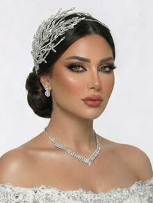 1 pieza Diadema elegante con rama de cristal, adorno de un solo lado, accesorio de cabello para novia adecuado para boda y fiesta - Multicolor - Ver 7