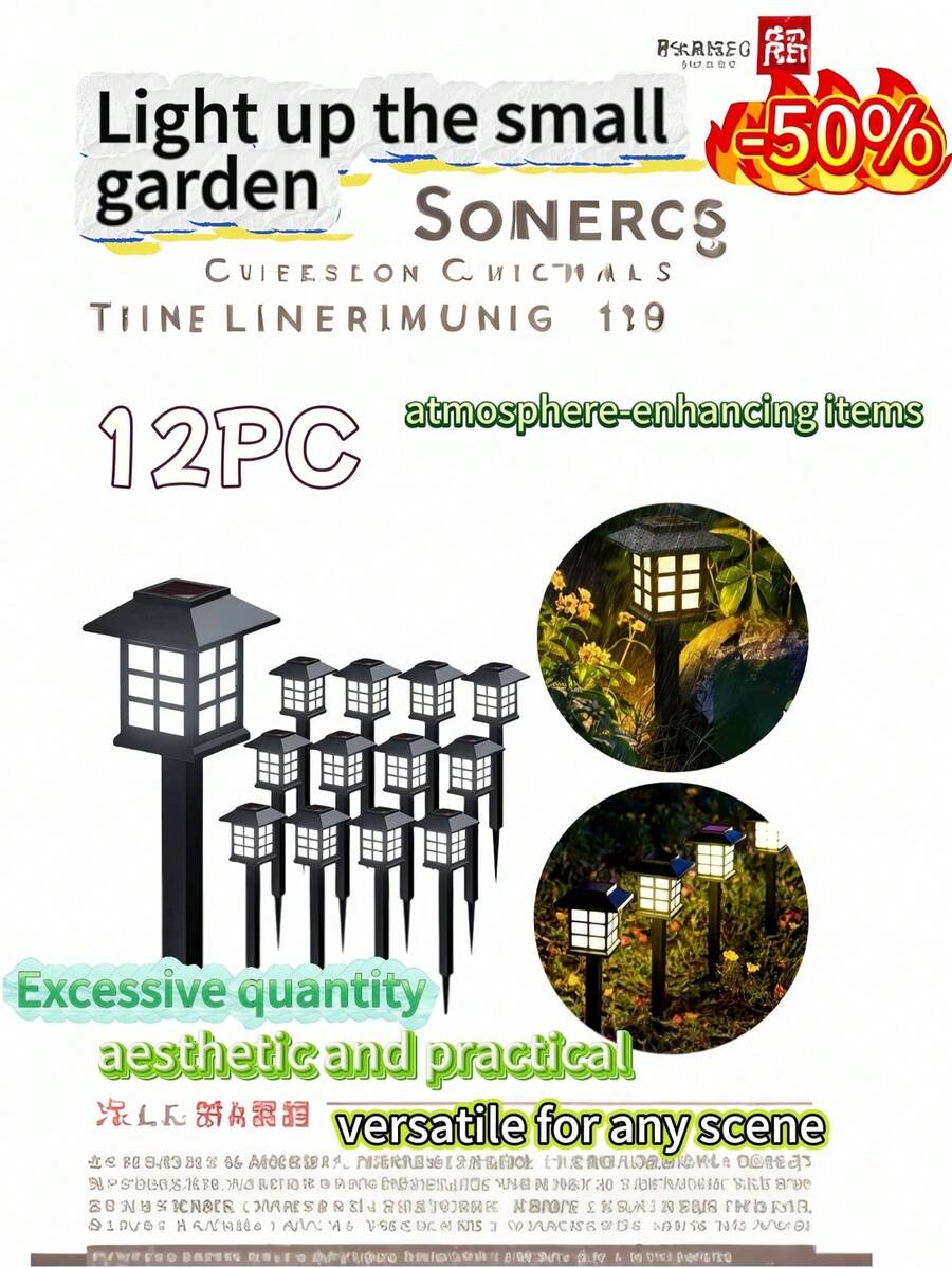 24/18/12/8/6/4/2-Piece Outdoor Solar Light White/Warm LED Landscape Courtyard Light, Cute Small House Design, 4-6 Hour Long-Lasting Outdoor Path Light IP43 Waterproof, Suitable For Sidewalks, Lanes, Courtyards And Lawns, Easily Adapting To Various Outdoor Weather Conditions. Solar Lights Outdoor Waterproof/Night Light/Lantern Light - 黑色 - 查看 1