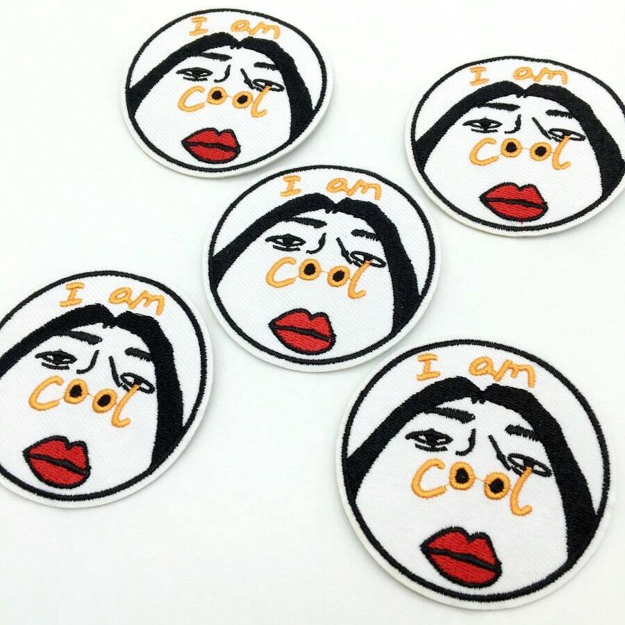 5pcs I AM COOL Applique Patches Embroidered DIY Iron On Patches For Clothing Jeans T-Shirt - A-White - View 1