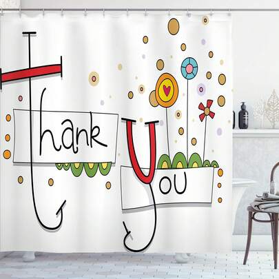 1pc Cartoon Letter Shower Curtains, Simple And Fun Letter Printed Shower Curtains, Various Room Decoration Partition Shower Curtains, Bathroom Accessories Shower Curtains, Bathtub Curtains