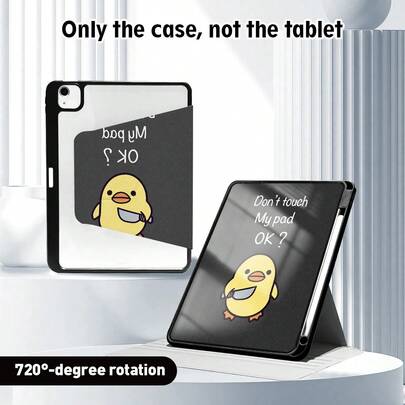 1pc Cute Chick Pattern Flip Folio Tablet Protective Case With Pencil Slot, 720 Degree Rotating Stand, PU Leather Case With Auto Sleep/Wake Function, Compatible With Huawei, Honor, Apple, And Other Tablet Brands, Suitable For Back To School, Valentine's Day