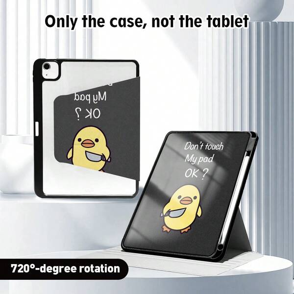 1pc Cute Chick Pattern Flip Folio Tablet Protective Case With Pencil Slot, 720 Degree Rotating Stand, PU Leather Case With Auto Sleep/Wake Function, Compatible With Huawei, Honor, Apple, And Other Tablet Brands, Suitable For Back To School, Valentine's Day