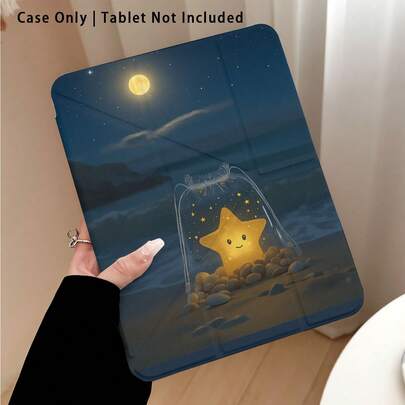 Star 1pc Painted Effect Acrylic Crystal Tablet Protective Case, Compatible With [Device Model], 3+Y Fold Anti-Bend, Reinforced Silicone Corners, Auto Wake/Sleep Function, Built-In Pencil Slot, Multi-Angle Foldable Stand