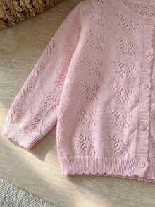 Girls Knitted Cardigan Long Sleeve Sweater Hollow Lightweight Jacket, Spring/Summer/Autumn - Pink - View 7