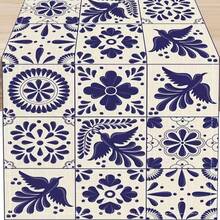 Trilho de Mesa com Padrão de Azulejos Azul e Branco Mexicanos - Design Floral Branco, Perfeito para Festas de Carnaval, Decoração de Jantar Interna/Externa, Festas com Tema Mexicano - Multicolorido - Visão 10