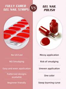 22Pcs Spring/Summer Red UV Free Gel Nail Strips,Red Heart Romantic Style Gel Nail Stickers,Easy To Apply, Perfect For Women's DIY Home Manicures. - Red - View 11