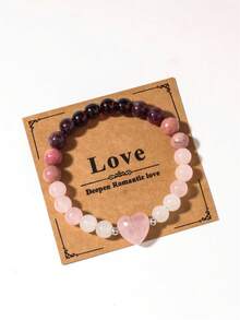 Summer Jewelry Bracelets For Women Pink Wedding Bracelet Beads Natural Stone Garnet Rose Quartz Heart Crystal Bangles Free Shipping Mother Day Teacher Gifts Burgundy Jewelry With Card - Baby Pink - View 11