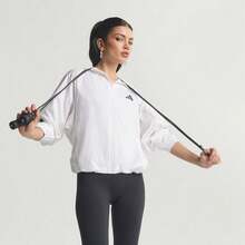 Adidas HYG WINDY 女士梭织抽绳连帽运动夹克 KC7655 - 白色 - 查看 1