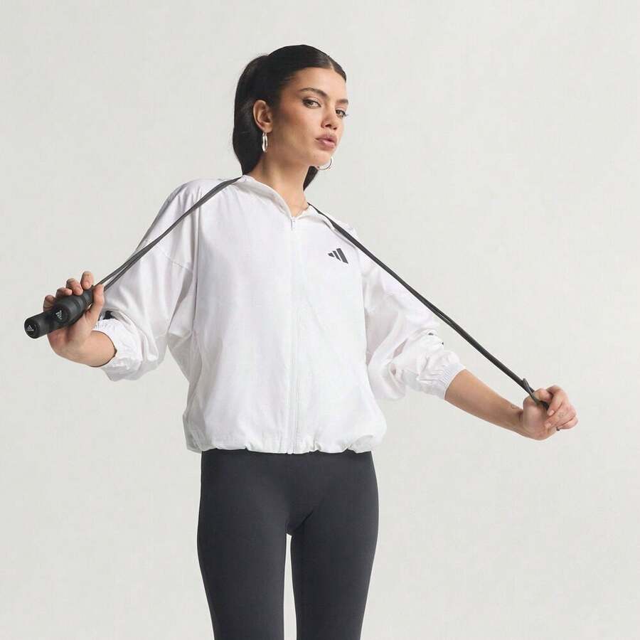 Adidas HYG WINDY 女士梭织抽绳连帽运动夹克 KC7655 - 白色 - 查看 1