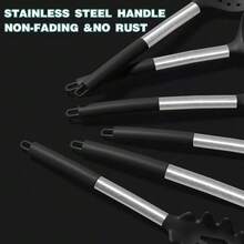 Silicone Cooking Utensil Set, 15pcs Silicone Cooking Kitchen Utensils Set, Non-Stick - Best Kitchen Cookware With Stainless Steel Handle - Black/Grey - Black - View 4
