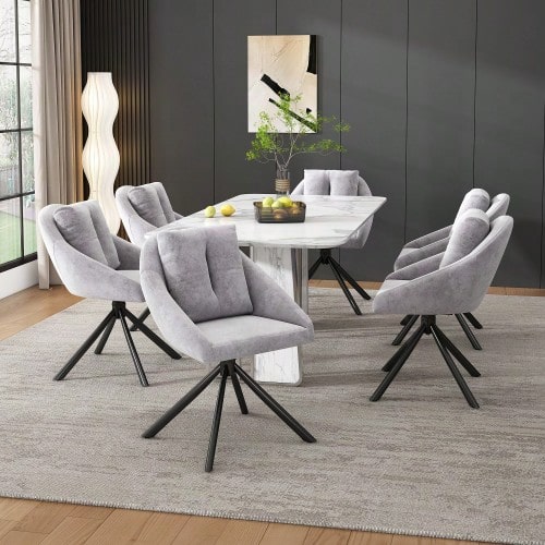 Modern Swivel Chair In Grey Velvet, Elegant And Comfortable, Made Of Breathable Velvet, With An Ergonomic Design. Set Of Six Chairs. - Grey - View 1