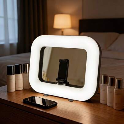 Foco de mano con carga USB con forma de anillo, lámpara de escritorio inteligente, foco, lámpara y pantalla de lámpara, lámpara dedicada para transmisión en vivo móvil, lámpara de selfie de escritorio, brillo ajustable, temperatura de color ajustable