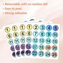 100 PCS 0.78in Laser Consecutive Number Stickers,4 Sheets 1 To 25 Waterproof Round Number Labels Self Adhesive Number Decals Small Round Labels Waterproof Inventory Stickers(Black) - Black - 查看 3