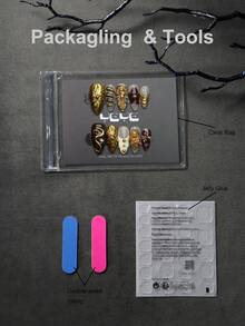 10pcs Fake Nails Press On Almond French Tip,White Fingertip,Nude,Natural Looking,Gold Bean, 3D Three-Dimensional Decoration Flower,Element,Angel,Vanity Full Coverage Fake Nails Press On Handmade,Nail Supplies Art Suitable For Women And Girls, Suitable For Party, Wedding, Daily Wear, Includes Tool Kit, Great Gift For Women & Girls Nail Supplies Nails Handmade Press On Nails - Gold - View 7