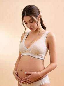 Hart & Haze 杏色孕妇文胸，交叉蕾丝边无缝哺乳文胸 - 杏色 - 查看 2