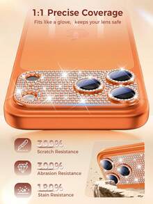 Miếng dán bảo vệ ống kính camera bằng hợp kim nhôm đính đá lấp lánh màu cam, tương thích với iPhone 17 Pro Max. Keo dán chắc chắn, chất liệu kim loại sáng bóng, hợp kim nhôm, bảo vệ màn hình camera sau cho điện thoại 17 Pro Max/17 Pro. Quà tặng mùa xuân, quà sinh nhật. - Màu Cam cháy - Xem 5