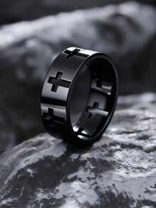 Anel masculino moderno e popular com recorte em cruz, feito em aço inoxidável, ideal para presentear e para um visual estiloso. - Multicolorido - Ver 8