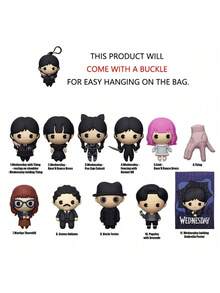 MGM 1pc Wednesday Official PVC Blind Bag 3D Character Pendant Keychain, Including Wednesday, Enid, Wally, , Pugsley, Uncle Fester, Anime Character Collectibles, Backpack Decor, Surprise Gift - Multicolor - View 6