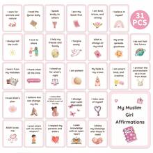 31张穆斯林女孩积极肯定卡片，伊斯兰信仰每日提醒卡片，每日积极正念卡片 - 培养自尊、信仰和良好品德，穆斯林开斋节斋月礼物 - 彩色 - 查看 3