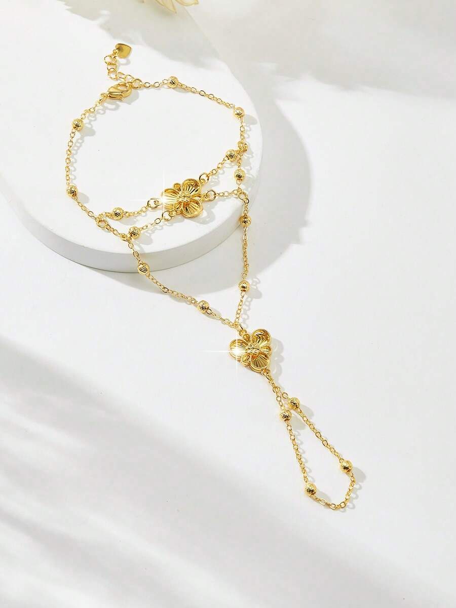 18K镀金时尚高端复古女士手链，适合尼日利亚、迪拜、中东、沙特阿拉伯新娘婚礼佩戴，日常佩戴，周年纪念礼物，万圣节礼物（送给朋友） - PSBL-031 - 查看 1