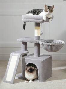 PAWZ Road Cat Tree For Indoor Cats, 31.5'' Small Flower Cat Tower Condo With Sisal Scratching Ramp, Cozy Hammock And Removable Flower Cat Bed Perch For Kittens - Grey - View 1