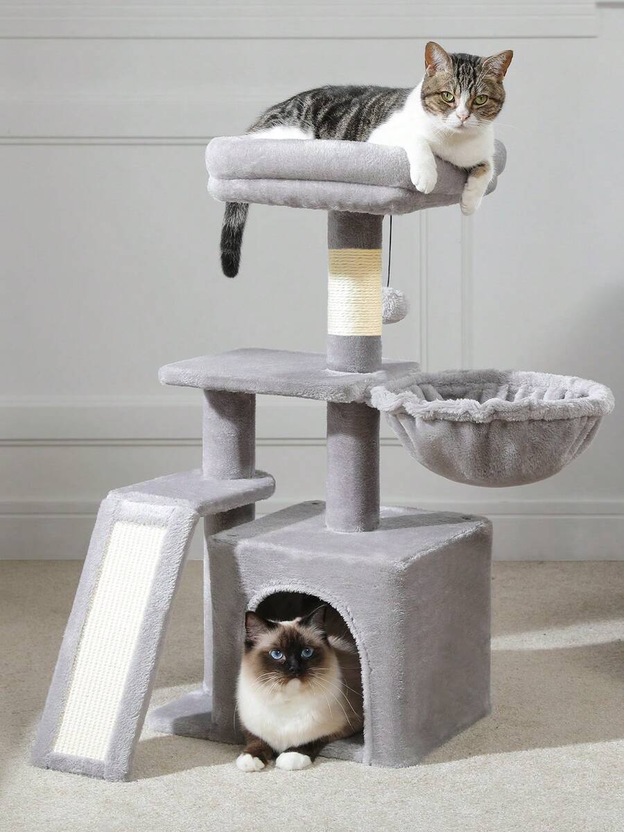 PAWZ Road Cat Tree For Indoor Cats, 31.5'' Small Flower Cat Tower Condo With Sisal Scratching Ramp, Cozy Hammock And Removable Flower Cat Bed Perch For Kittens - Grey - View 1