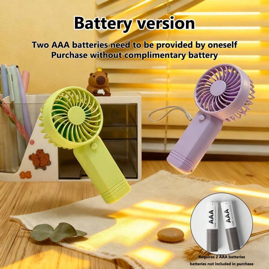 1pc Mini Handheld Fan, Powered By 2 AAA Batteries (Batteries Not Included), Comes With Lanyard. The Fan's Runtime Depends On The Battery Capacity. - Handheld - View 1