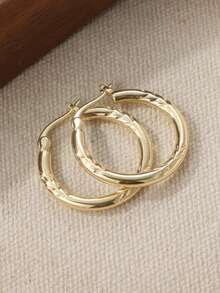 复古圆形厚铜质雕花耳环，时尚金色耳环，适合女性佩戴 - 金色 - 查看 6