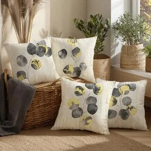 4pcs Vintage Gray & Gold Leaf Pattern Throw Pillow Covers, Single-Sided Printed Peach Velvet Polyester Material, 45*45CM Cushion Covers For Modern Fabric Sofa Indoor Decor, Party Decoration, Gift - Multicolor - View 10
