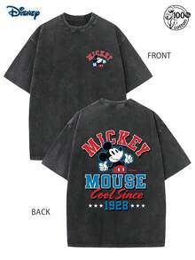 Mickey Mouse "Cool Since 1928" Short Sleeved T-Shirt, Disneyland T-Shirt, 230G Washed High-Quality Cotton Double-Sided Printed T-Shirt, Unisex T-Shirt, Streetwear Men's Gift, Couple Outfit, Daily Wear, Cartoon Mickey Mouse Shirt, Fashionable T-Shirt, Men Clothes, 2026 Disney Shirt - Black - View 3