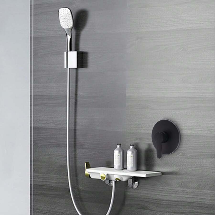 HOHOBLA Wall Mount Single Function Shower Faucet Control Valve Bath Mixer Bathroom Water Tap Hot & Cold Single Handle Tub Shower Valve Mixer Kit, Black - As Shown - View 1
