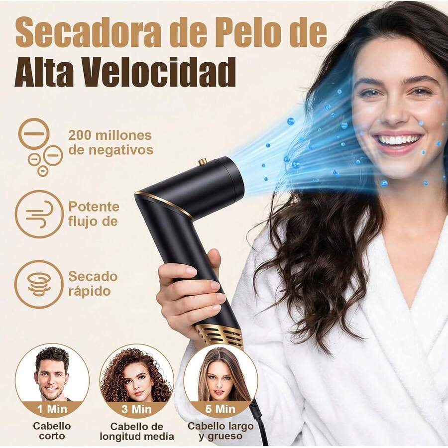¡Recomendado7 en 1 Cepillo Secador de Cabello Kit Profesional, Secador de Cabello de Alta Velocidad + Boquillas + Cepillo + Rizador, 3 Temperaturas Ajustables, con Iones para Rizar, Voluminizar y Alisar, Negro¡Top de Temporada