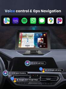 7英寸无线Apple CarPlay和Android Auto播放器,触摸屏蓝牙免提/屏幕镜像/导航/语音控制/TF卡/AUX输入,适用于轿车、卡车、SUV - A - 查看 4