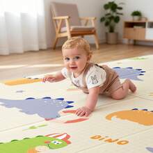 Foldable Baby Play Mat For Floor, PIGLOG 79x71 Extra Large Crawiling Play Mat For Babies, Waterproof & Portable Tummy Time And Foam Playmat For Infants, Toddlers - 恐龍樂園 - 查看 7