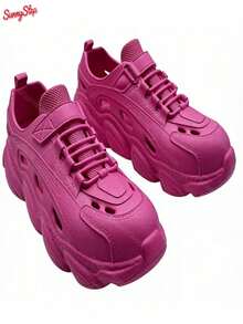 Zapatillas deportivas de estilo moderno ligeras sin fatiga moldeadas de forma integral con suela elevada amortiguadora para looks casuales y deportivos - Rosa Fucsia - Ver 2