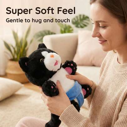 New Plush Cat Hand Puppet Doll, Interactive Cat Wooden Puppet Wrestling Doll