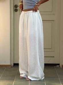 Y2K Style Women's White Straight Jacquard Casual Pants, Suitable For Daily Casual And Work Commute, Wear In Spring - White - View 9