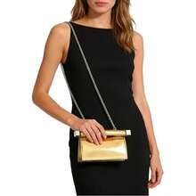 Shiny Metallic Roll-Top PU Leather Clutch Bag - Stylish Evening Party Purse Chain Women Shoulder Handbag For Banquet Wedding - 金色 - 查看 3