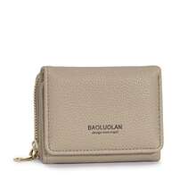 Women's 4-In-1 Wallet, Small Slim, Coin Purse, Document Holder With Zipper And Magnet Button - Beige - View 3