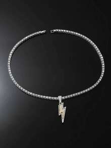 Men's Stylish Punk-Inspired Rhinestone Cross And Lightning Bolt Pendant Necklace, Perfect For Everyday Wear And Creating A Fashionable Look. - Multicolor - View 6