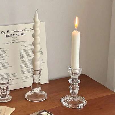 1个/套透明玻璃烛台，锥形玻璃烛台，适用于户外花园装饰、办公桌装饰、香薰蜡烛杯、烛光晚餐、室内氛围、婚礼、万圣节、派对、家庭聚会、求婚和餐桌装饰