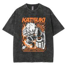 Anime My Hero Academy Bakugo Katsuki Logo Pattern T-Shirt 2026 Summer Men's Women's Luxury Fashion Retro Leisure Cotton T-Shirt - 灰色 - 查看 10