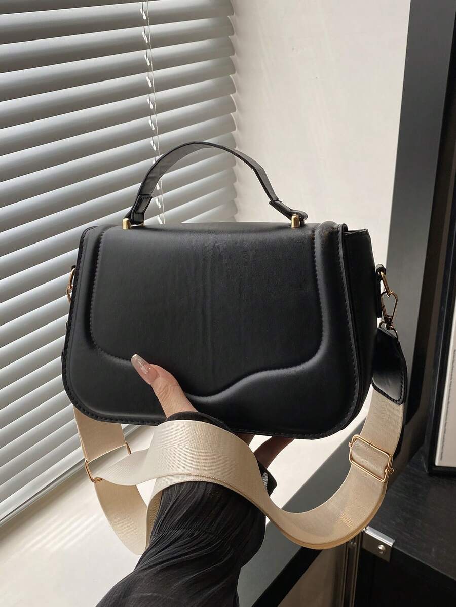 2026春秋新款时尚女式手提包，休闲通勤托特包，多功能单肩斜挎马鞍包 - 黑色 - 查看 1