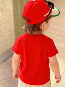 Disney-Classic Mickey Mouse Overprint Children's T-Shirt Red Round Neck Short Sleeve Disney Fun Style Top - Red - View 4