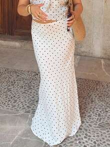 Look Polly 女士夏季波点波西米亚风半身裙，修身显瘦长裙，适合约会、派对、海滩、通勤 白色 - 白色 - 查看 6